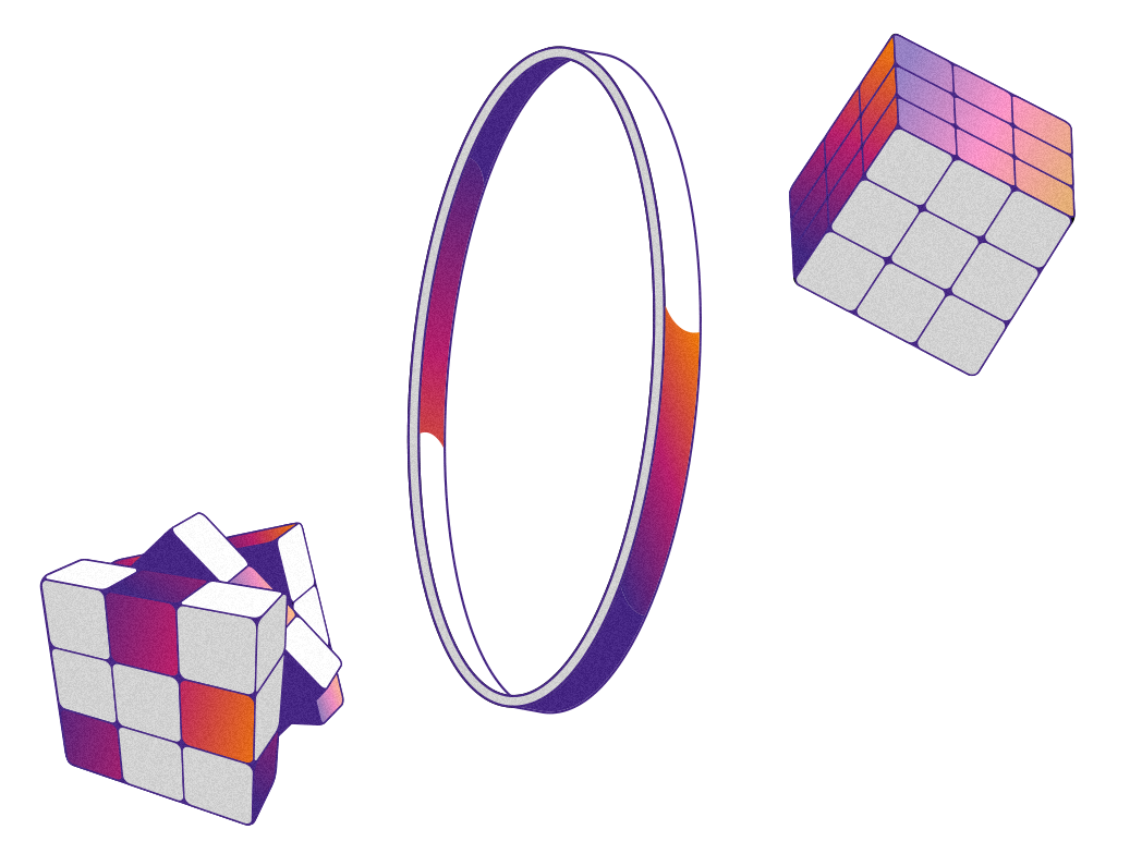 3D ring and Rubik's cube illustrations
